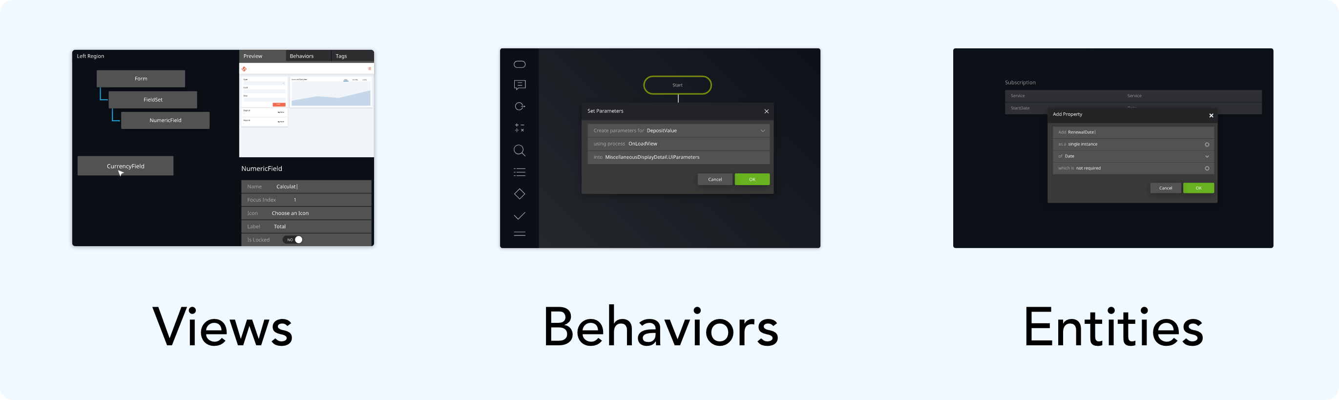 Example of Graphite Studio's View, Behavior, and Entity Builder